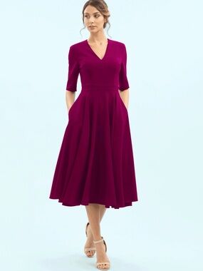 The Pretty Dress Company Myla Midi Dress. Size UK 12 in berry.